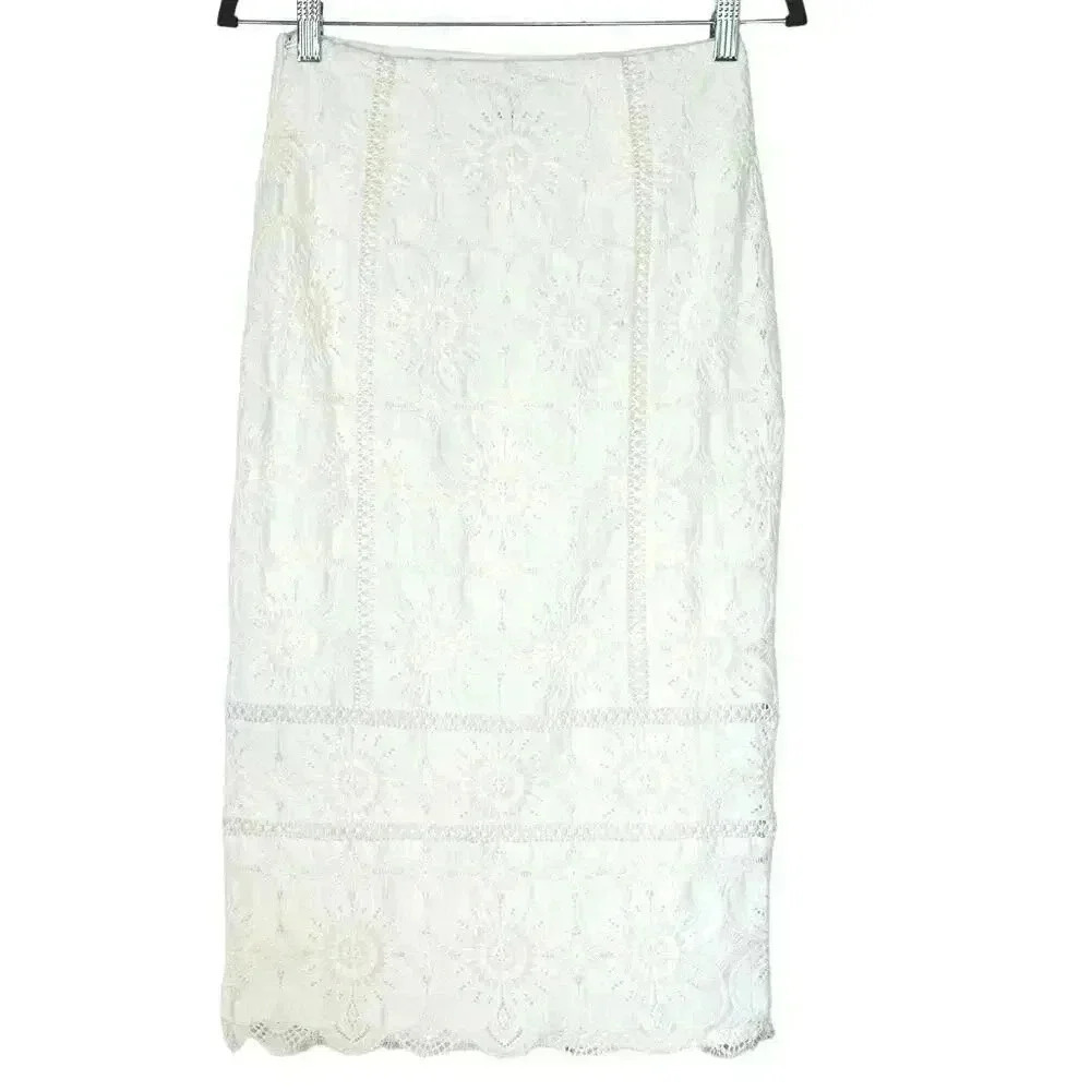 BANANA REPUBLIC LACE MIDI PENCIL SKIRT SIZE 0 - Picture 5 of 9